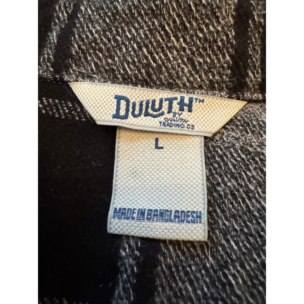 Duluth Folklore Flannel Duster Tunic Women Large Grey Plaid Long Sleeve Pocketed - Picture 4 of 11